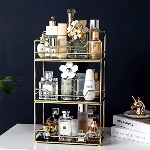 منظم عطور ومستحضرات تجميل معدني ذهبي