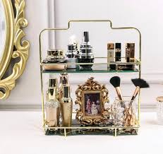 سلة تخزين مستحضرات التجميل مع صينية زجاجية قابلة للإزالة